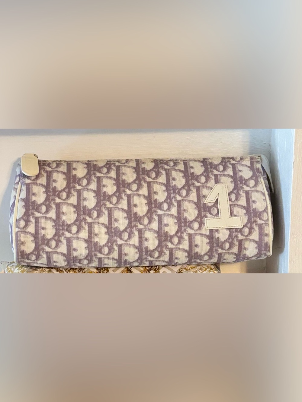 Dior Lavender and Cream Signature Canvas Clutch